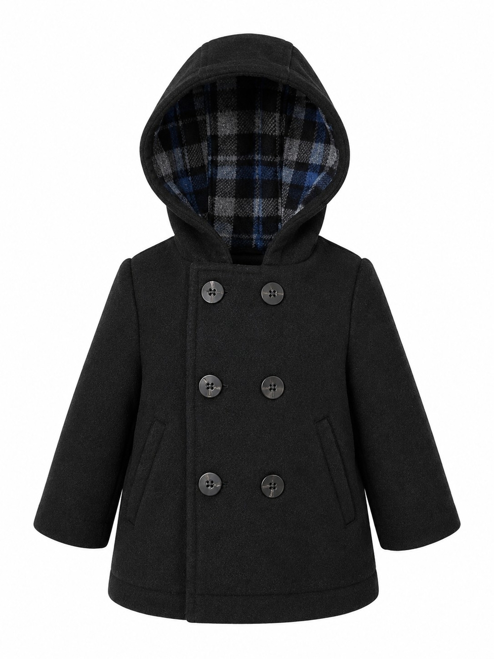 EDGEHILL COLLECTION | Wool Blend Hooded Peacoat Plaid Lined Toddler Coat | 12 M